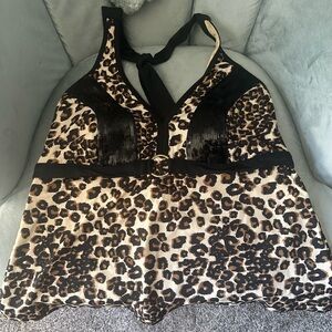 Torrid Leopard Print Halter Swim Top with Black Sequins
